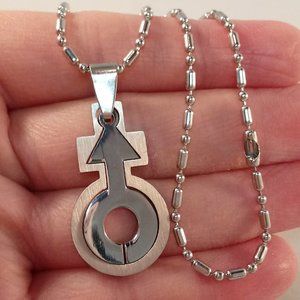 Mens Symbol Stainless Steel Cut Fit Pendant Bamboo Chain Necklace Party Gift
